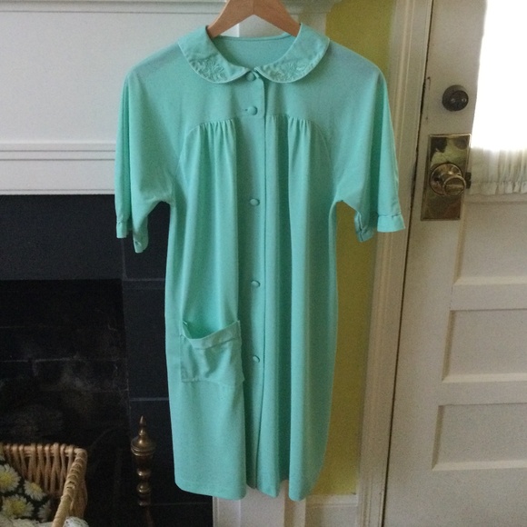 Vintage Lorraine Seafoam Green Short Sleeve Housecoat Robe - Sz Small - Picture 1 of 10